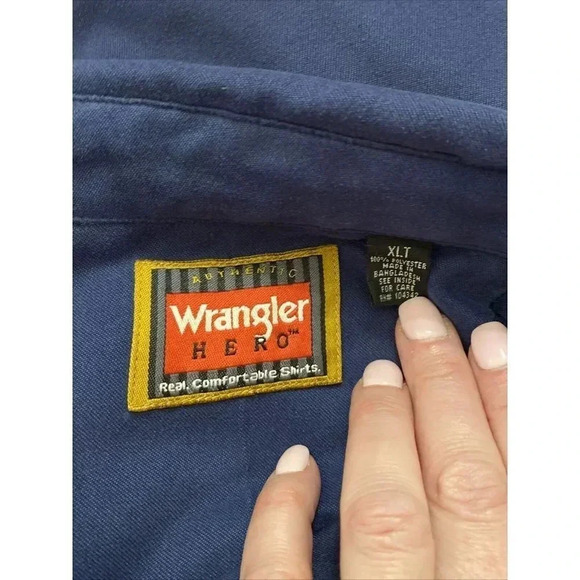 Men's Wrangler Hero Long Sleeve Button Down Shirt Blue W/ Pockets Size 2XL - Picture 4 of 4